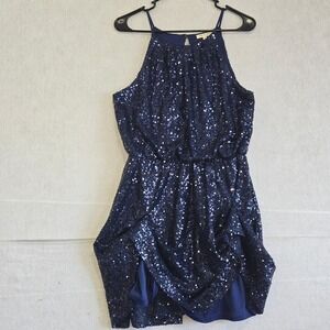 May & July Navy Blue Sequin Halter Neck Mini Dress Sleeveless MJD-1203 Size L